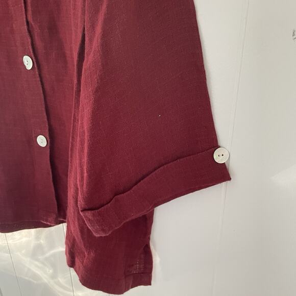 TooFan Womens 100% Linen Top Size M Button Down Red Boxy Lagenlook Relaxed Fit - Picture 3 of 9